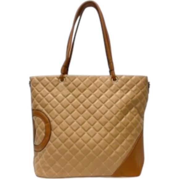 Fashion Designer Tan and Brown Quilted Large Tote Bag - Picture 1 of 11